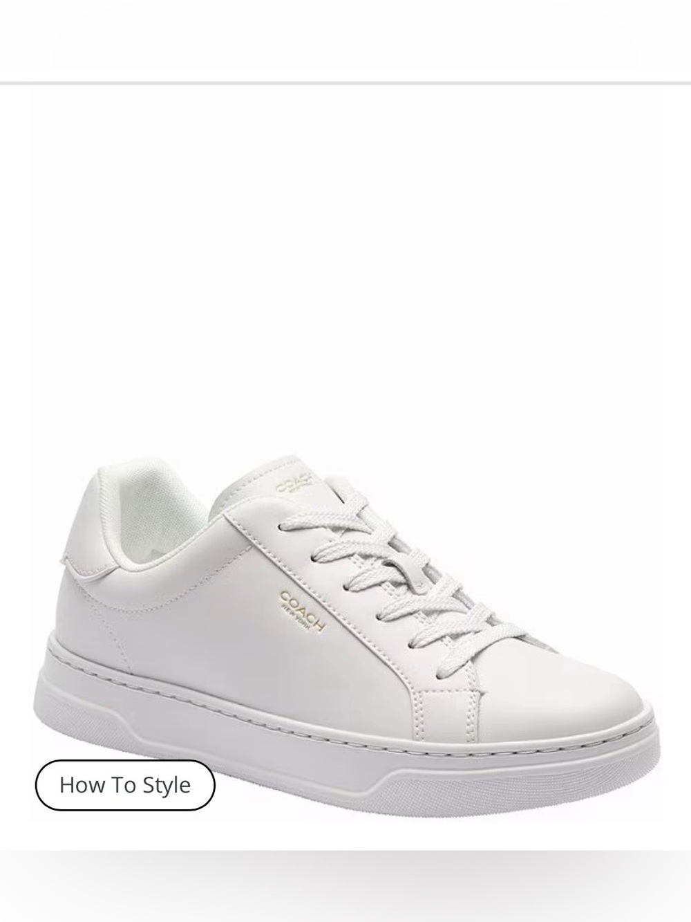Coach White Leather Lace-Up Sneakers with Gold Accent - Picture 3 of 14